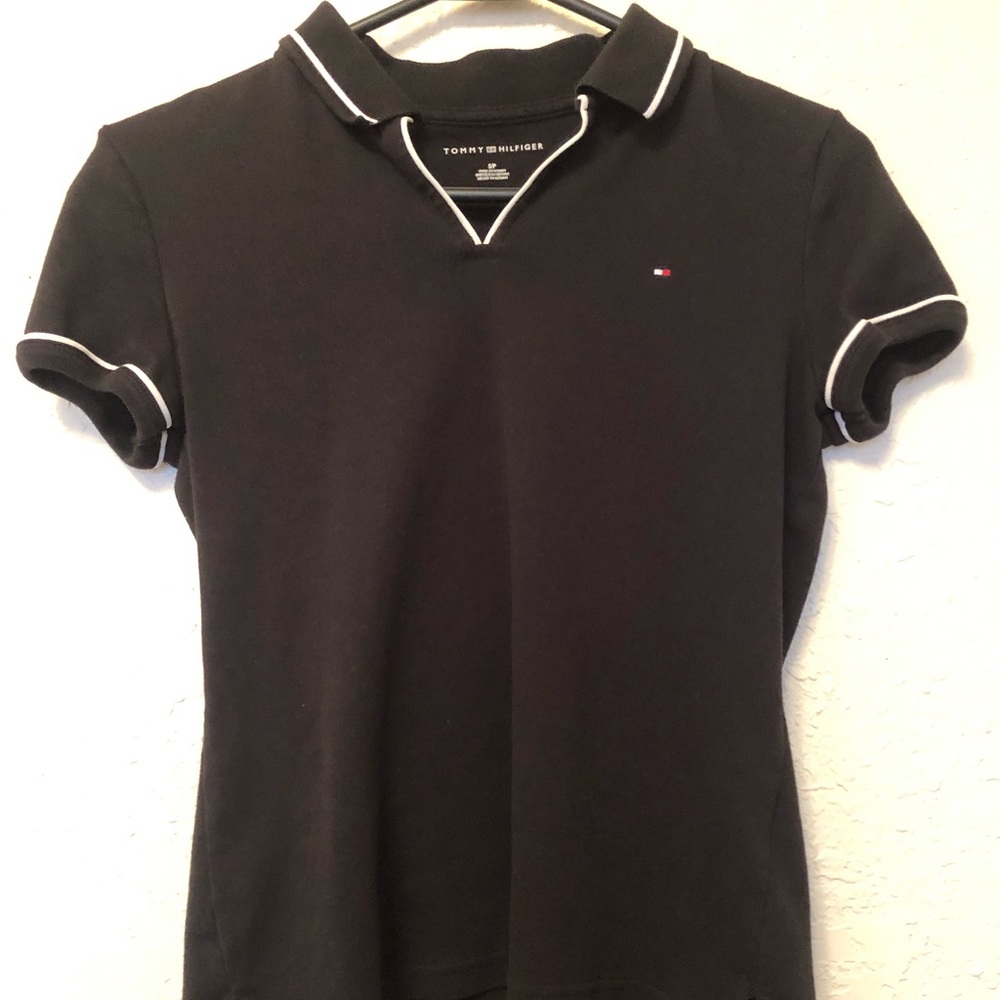 Tommy Hilfiger collared black V neck